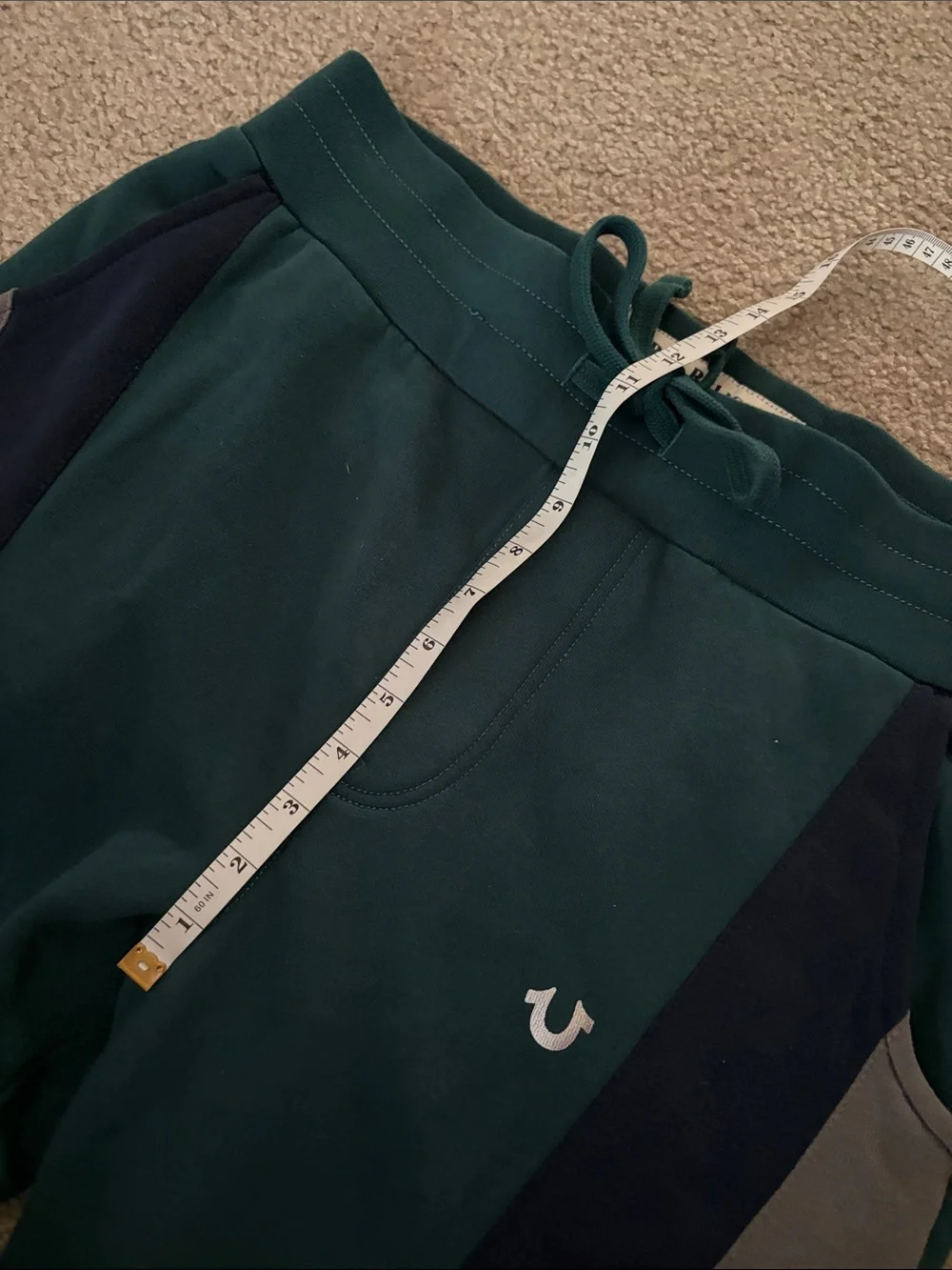 True Religion Teal Joggers with Navy and Gray Panels size small